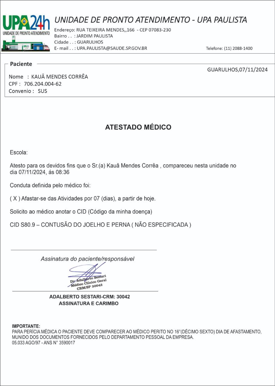 Modelo UPA - Atestado Médico Unidade de Pronto Atendimento
