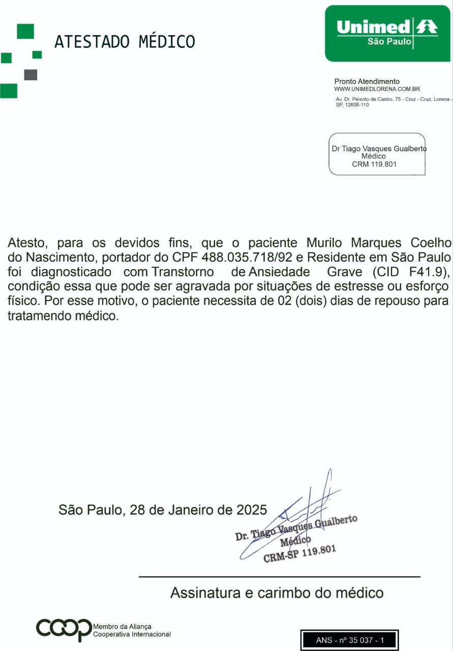 Modelo UNIMED - Atestado Médico Convênio Privado